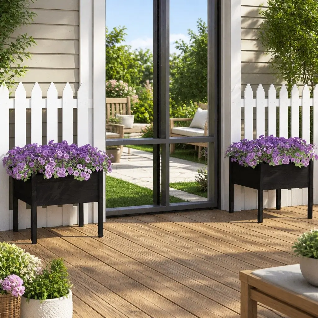 Garden Planters Solid Pinewood 70x70x70 cm Black 2 pcs