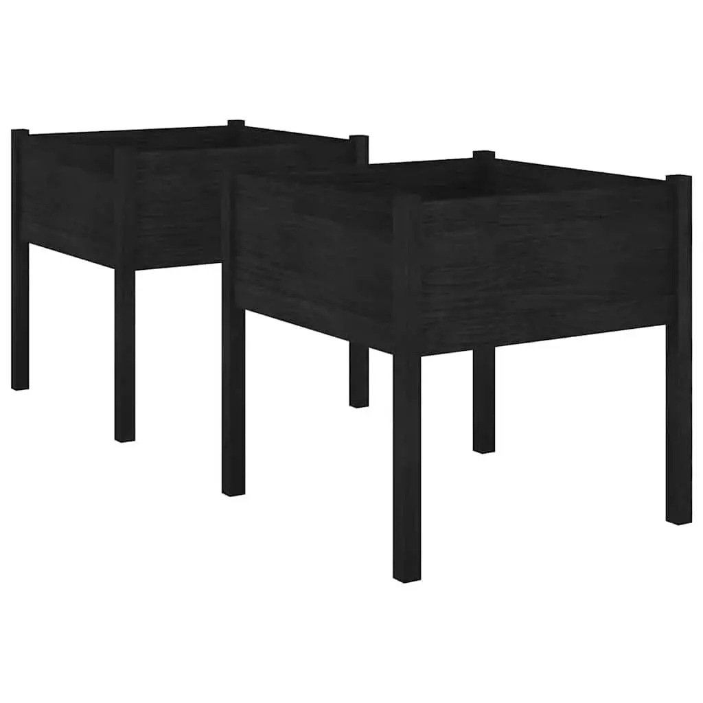 Garden Planters Solid Pinewood 70x70x70 cm Black 2 pcs