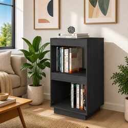 Solid Pinewood Grey Book Cabinet with Open Shelving