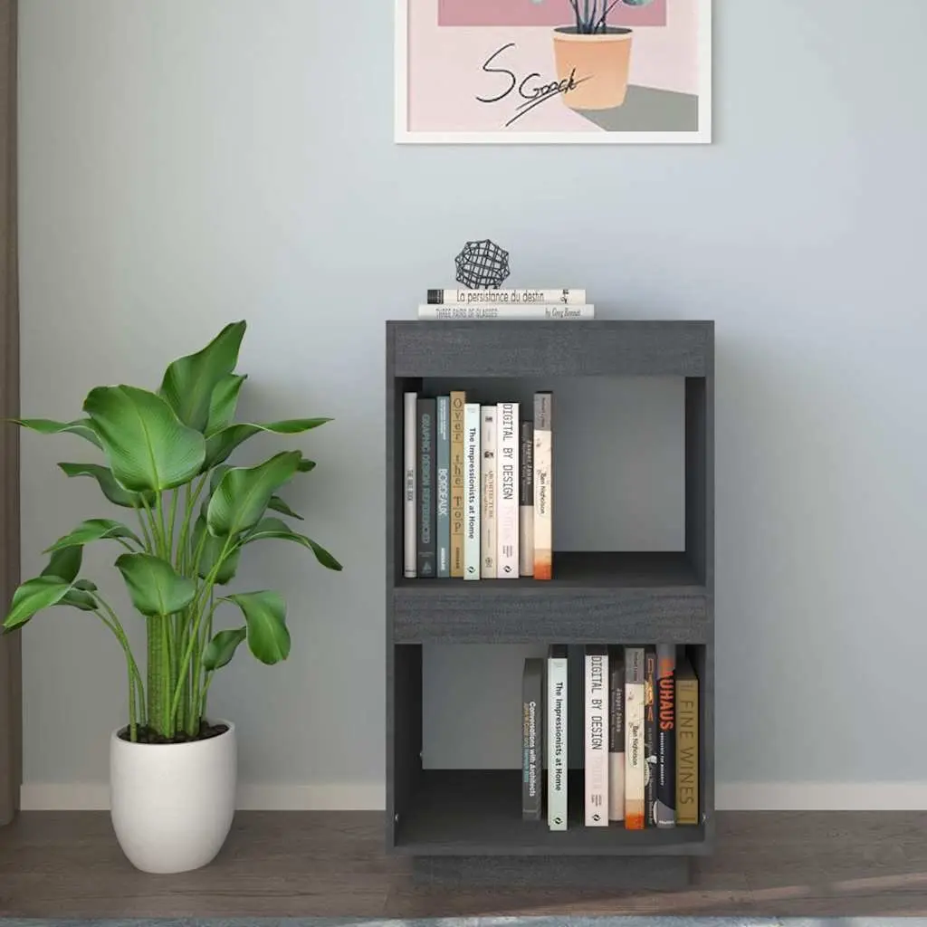 Solid Pinewood Grey Book Cabinet with Open Shelving
