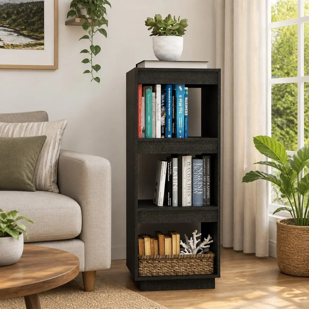 Grey Solid Pinewood Book Cabinet Room Divider