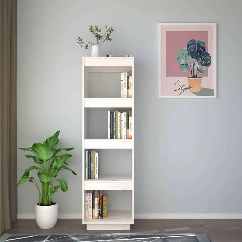 White Solid Pinewood Book Cabinet Room Divider 40x35x135 cm
