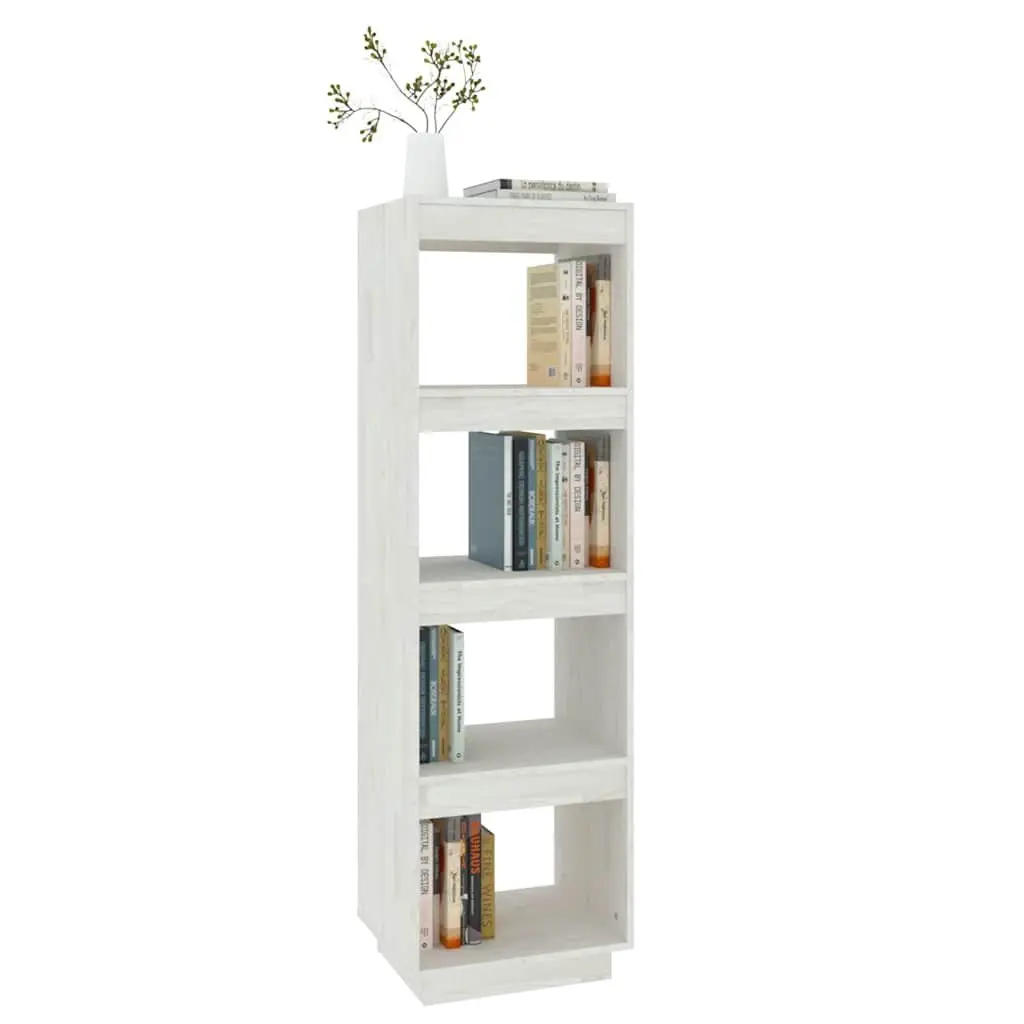 White Solid Pinewood Book Cabinet Room Divider 40x35x135 cm