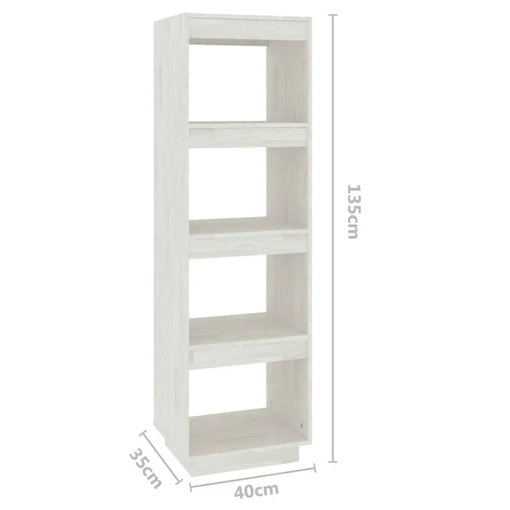 White Solid Pinewood Book Cabinet Room Divider 40x35x135 cm
