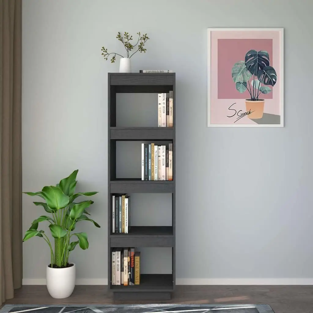Book Cabinet Solid Pinewood 40 x 35 x 135 cm Grey Room Divider Shelving Storage Unit Bookcase Standing