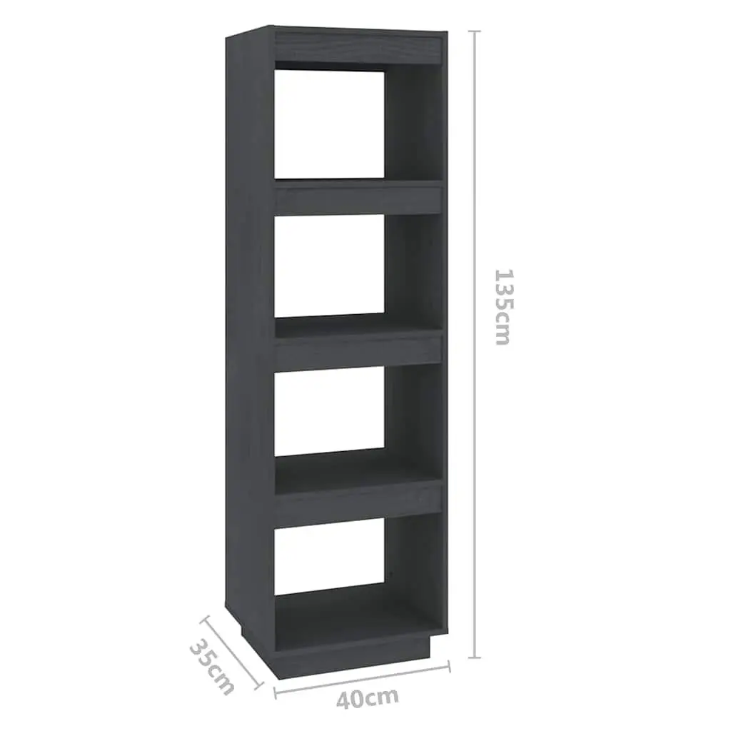 Book Cabinet Solid Pinewood 40 x 35 x 135 cm Grey Room Divider Shelving Storage Unit Bookcase Standing