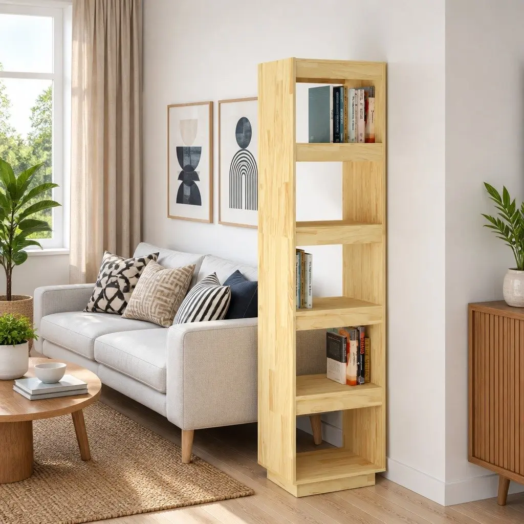 Solid Pinewood Book Cabinet and Room Divider 40x35x167cm
