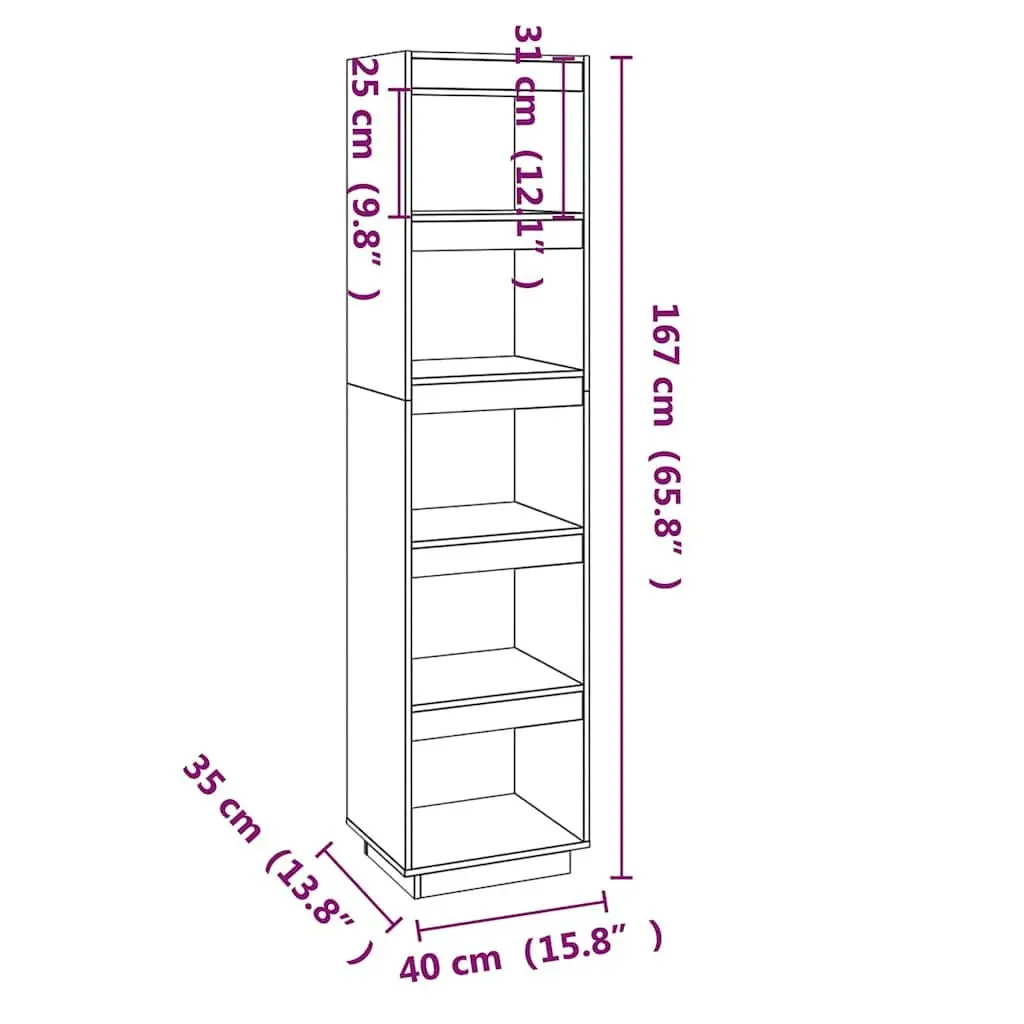 Solid Pinewood Book Cabinet and Room Divider 40x35x167cm