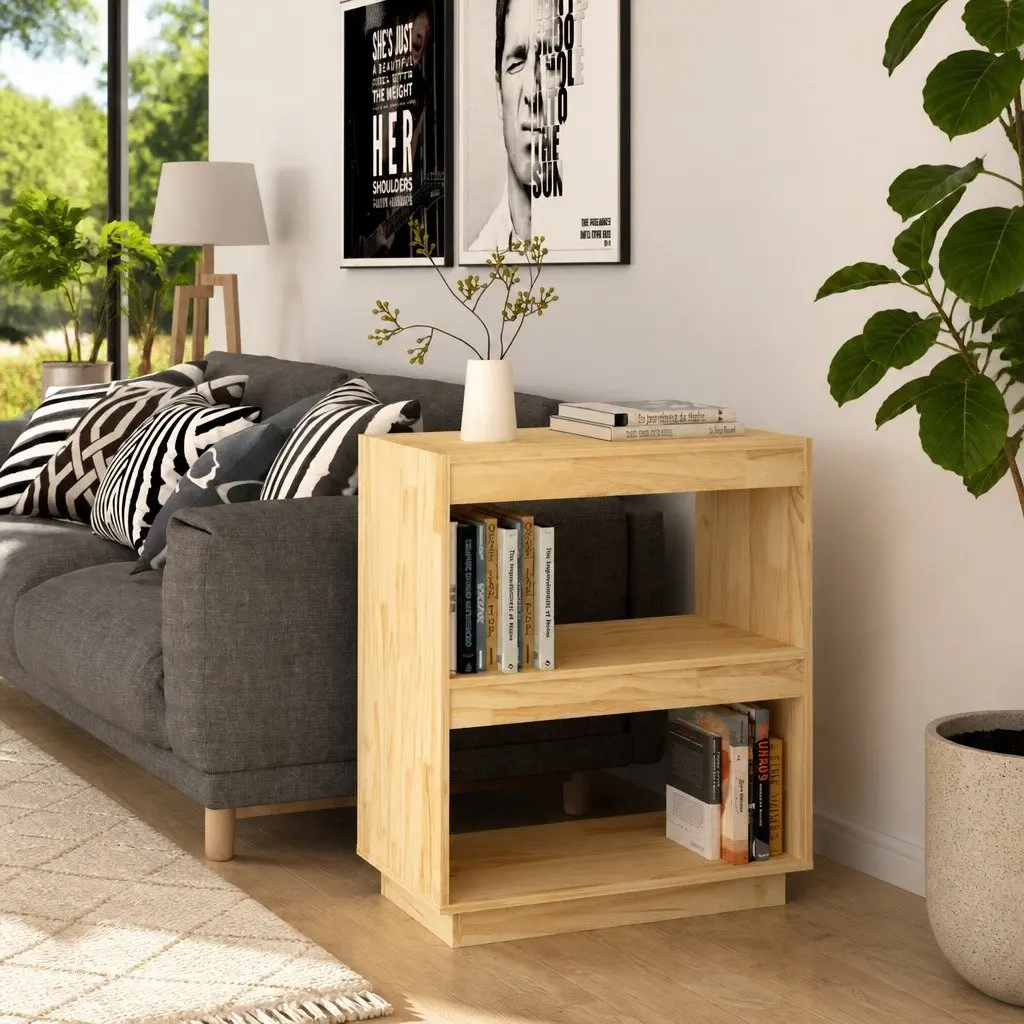 Wooden Book Cabinet Storage Shelf Organizer Stand Display Solid Pinewood 60x35x71cm Brown