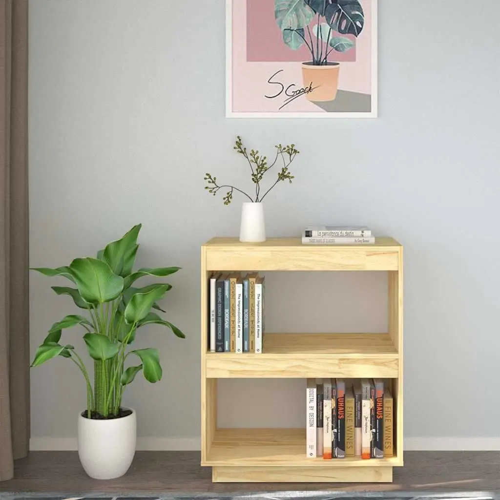 Wooden Book Cabinet Storage Shelf Organizer Stand Display Solid Pinewood 60x35x71cm Brown