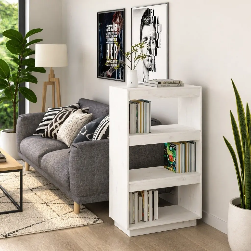 White Wooden Book Cabinet Room Divider with Ample Storage