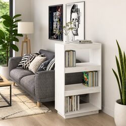 White Wooden Book Cabinet Room Divider with Ample Storage