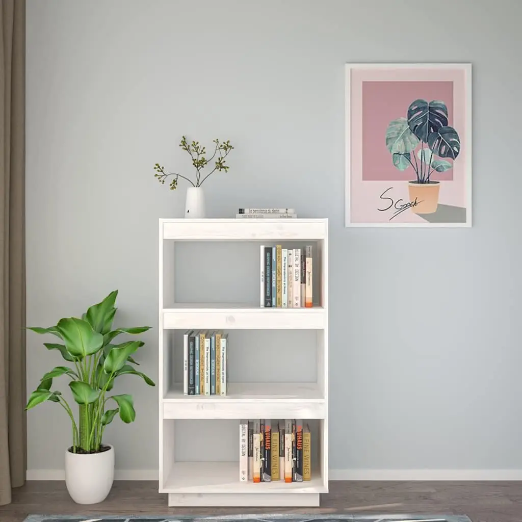 White Wooden Book Cabinet Room Divider with Ample Storage