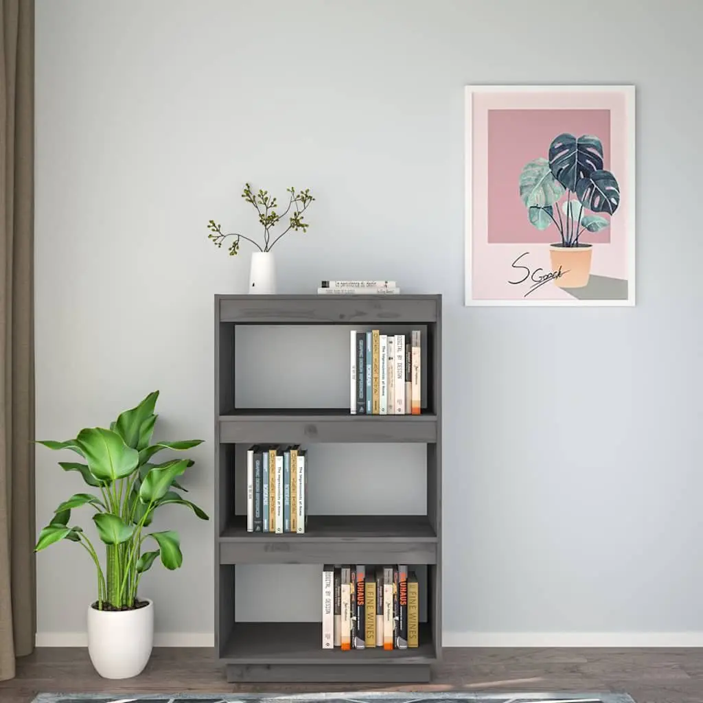 Solid Wood Pine Book Cabinet Room Divider in Grey