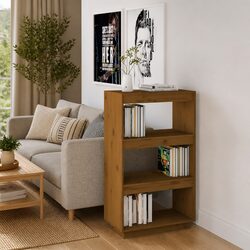 Honey Brown Wooden Book Cabinet with Room Divider Functionality