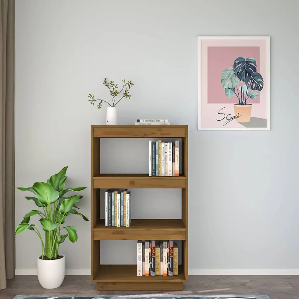 Honey Brown Wooden Book Cabinet with Room Divider Functionality