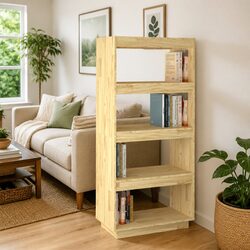 Stylish Brown Wooden Book Cabinet and Room Divider
