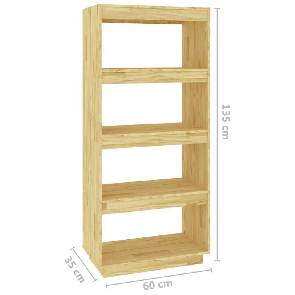 Wooden Book Cabinet Solid Pinewood 60 x 35 x 135 cm Brown Room Divider Shelving Unit Bookcase Storage Organiser