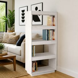 Sturdy White Pinewood Book Cabinet 60x35x135 cm Room Divider