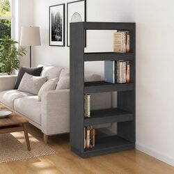 Grey Wooden Book Cabinet with Shelves 60x35x135cm