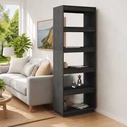 Grey Solid Pinewood Book Cabinet Room Divider 60x35x167cm