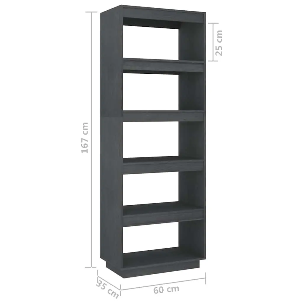 Grey Solid Pinewood Book Cabinet Room Divider 60x35x167cm