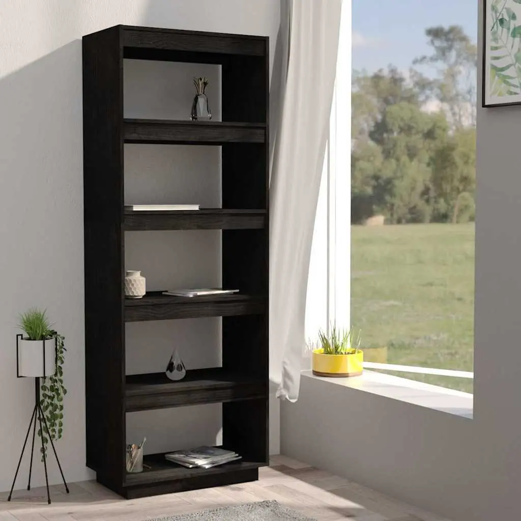 Solid Pinewood Book Cabinet Room Divider in Black