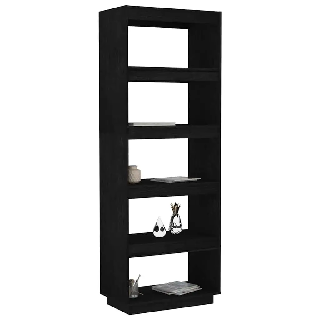 Solid Pinewood Book Cabinet Room Divider in Black