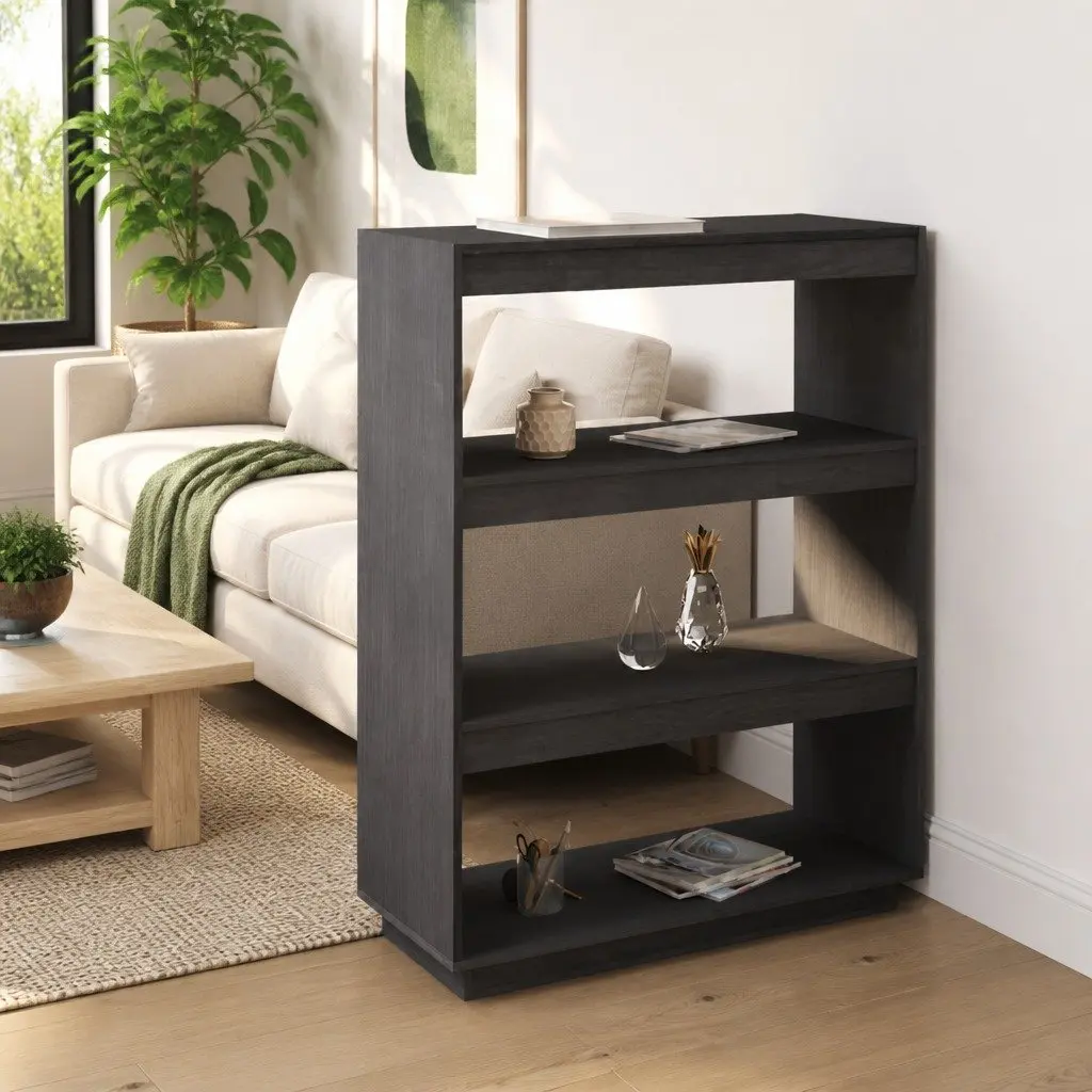 Book Cabinet Room Divider Solid Pinewood 80W x 35D x 103H cm Grey