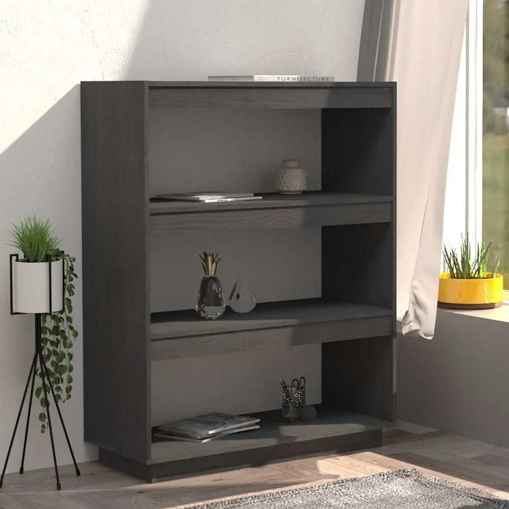 Book Cabinet Room Divider Solid Pinewood 80W x 35D x 103H cm Grey