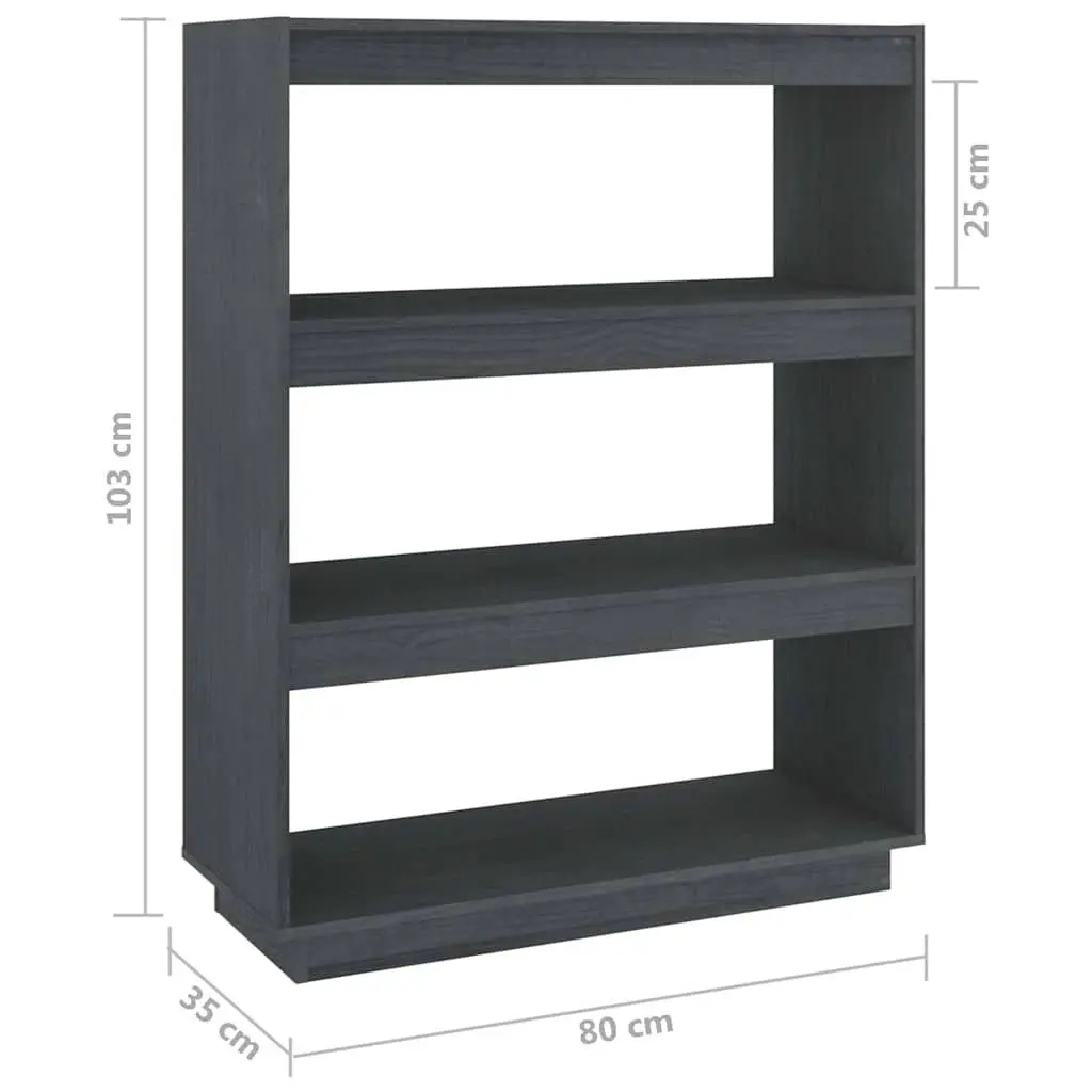 Book Cabinet Room Divider Solid Pinewood 80W x 35D x 103H cm Grey