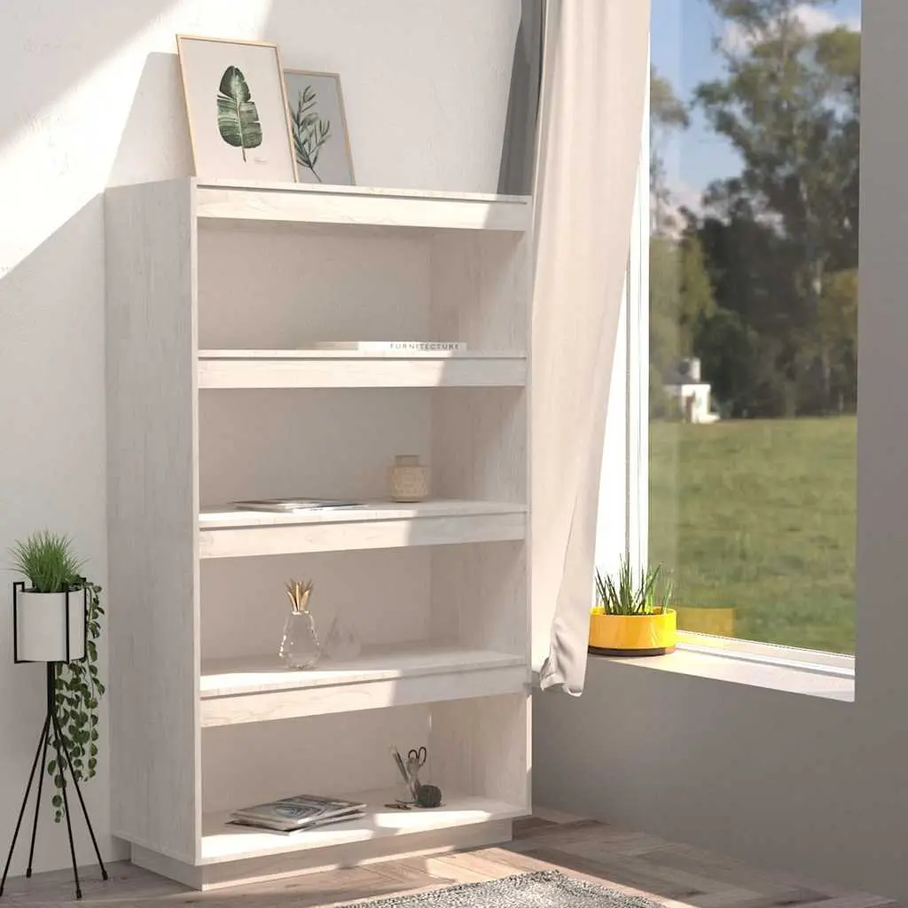 Book Cabinet Solid Pinewood 80W x 35D x 135H cm White Room Divider Shelving Unit Storage Bookcase Organiser