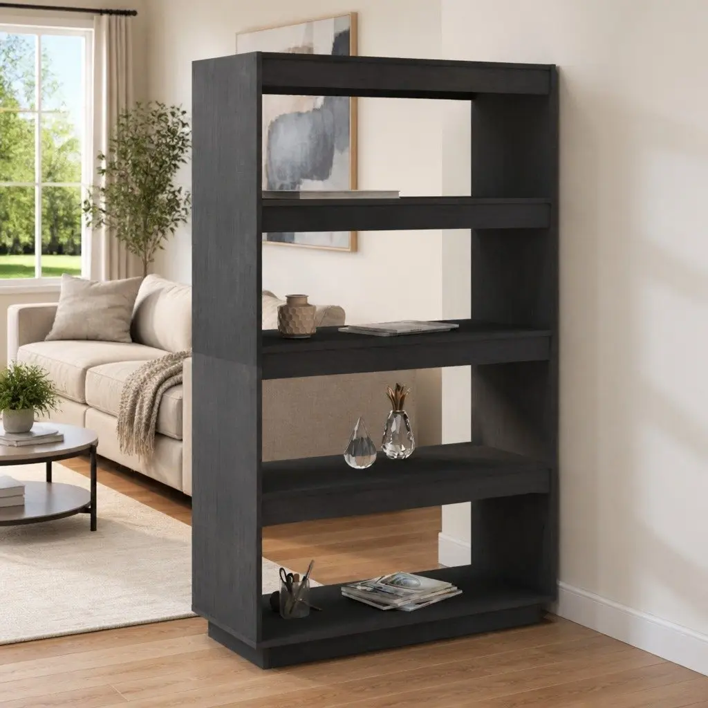 Grey Solid Pinewood Book Cabinet with Room Divider Function