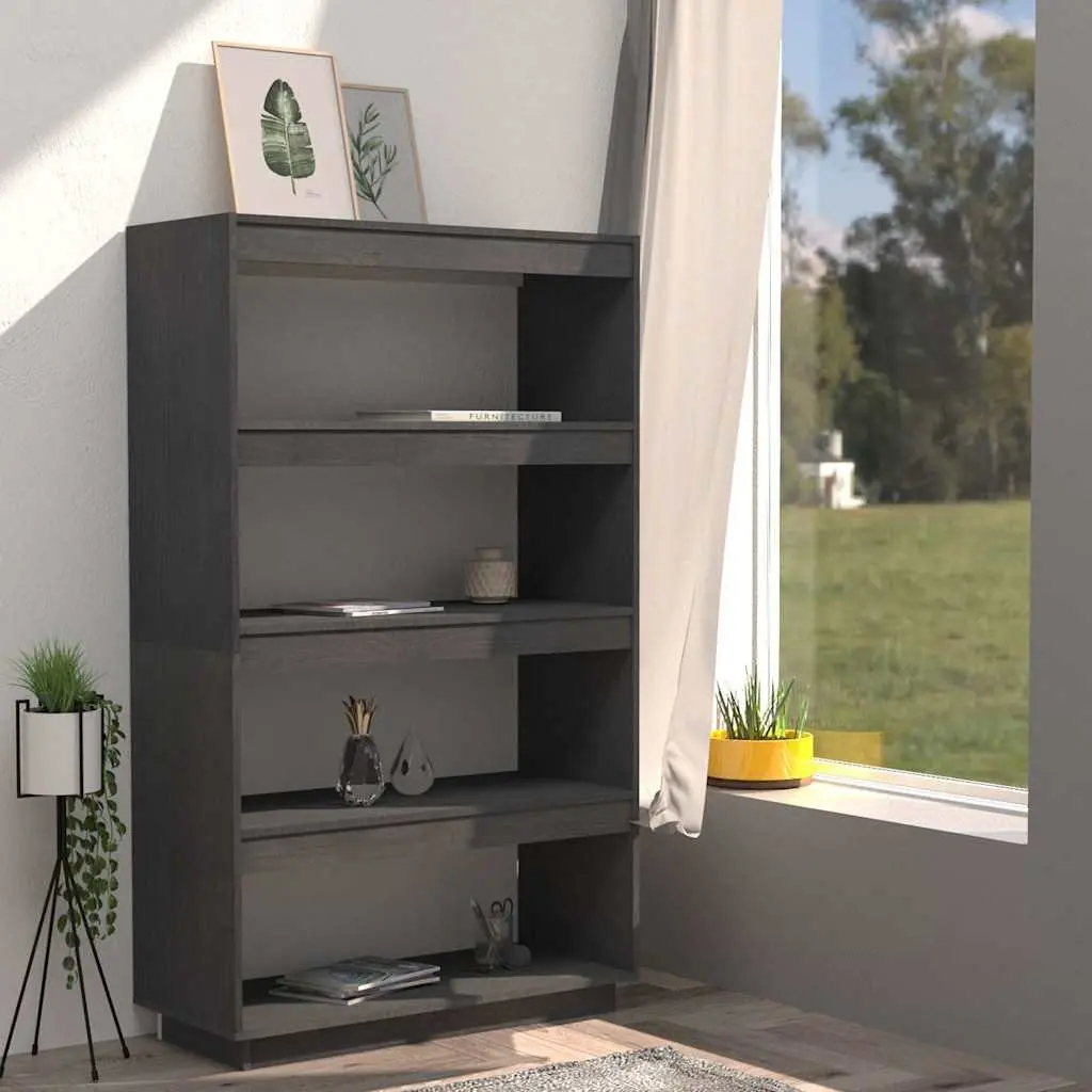Grey Solid Pinewood Book Cabinet with Room Divider Function