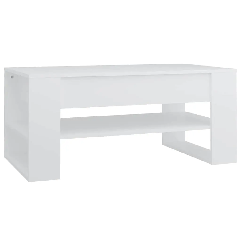 Coffee Table with Storage Shelf White Engineered Wood Living Room Furniture