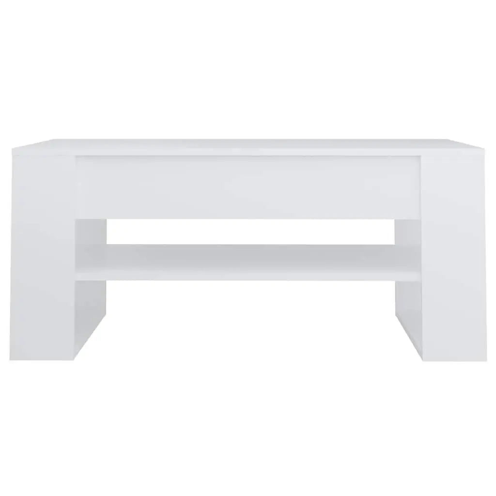 Coffee Table with Storage Shelf White Engineered Wood Living Room Furniture