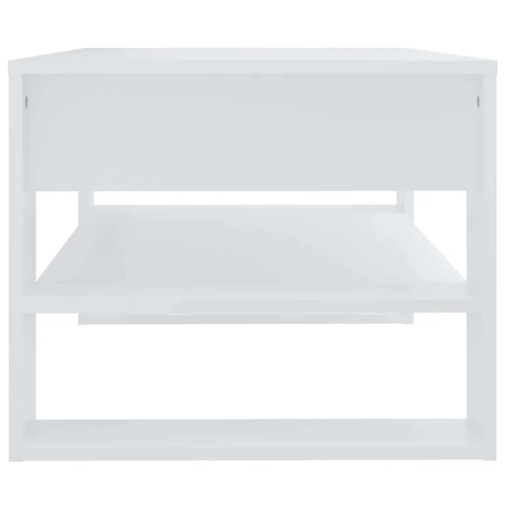 Coffee Table with Storage Shelf White Engineered Wood Living Room Furniture