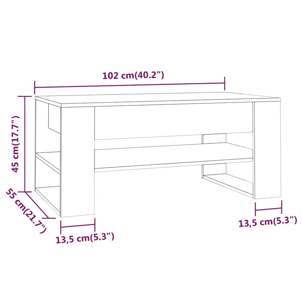 Coffee Table with Storage Shelf White Engineered Wood Living Room Furniture