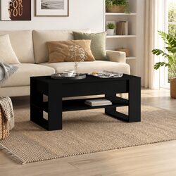 Durable Black Coffee Table with Storage Shelf 102x55x45cm