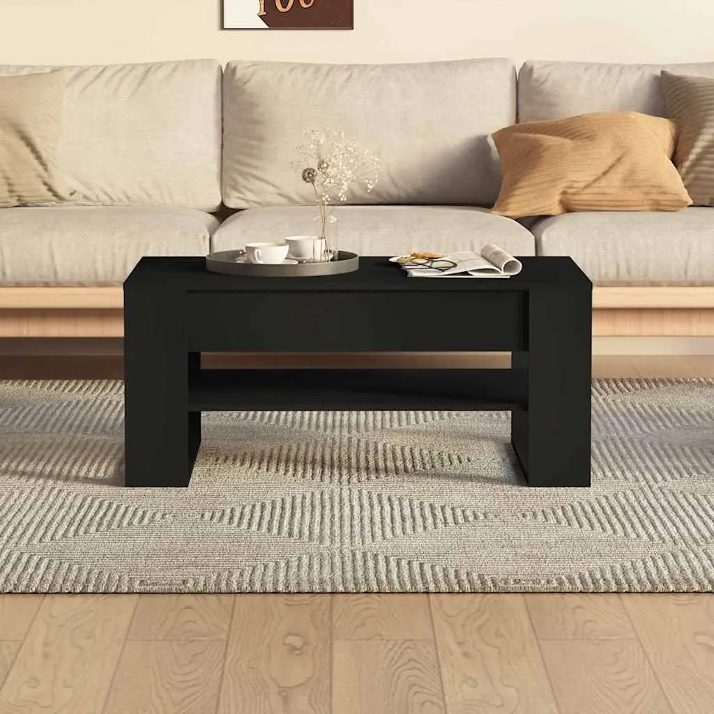 Black Coffee Table with Storage Shelf 102x55x45cm