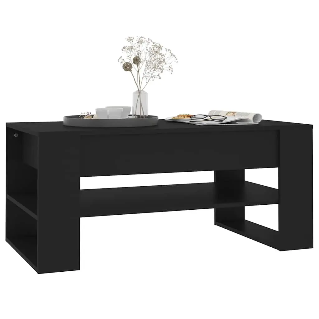Black Coffee Table with Storage Shelf 102x55x45cm