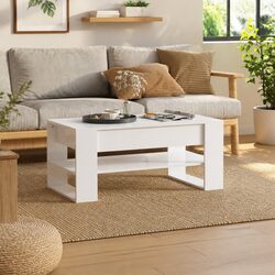 High Gloss White Coffee Table with Storage Shelf