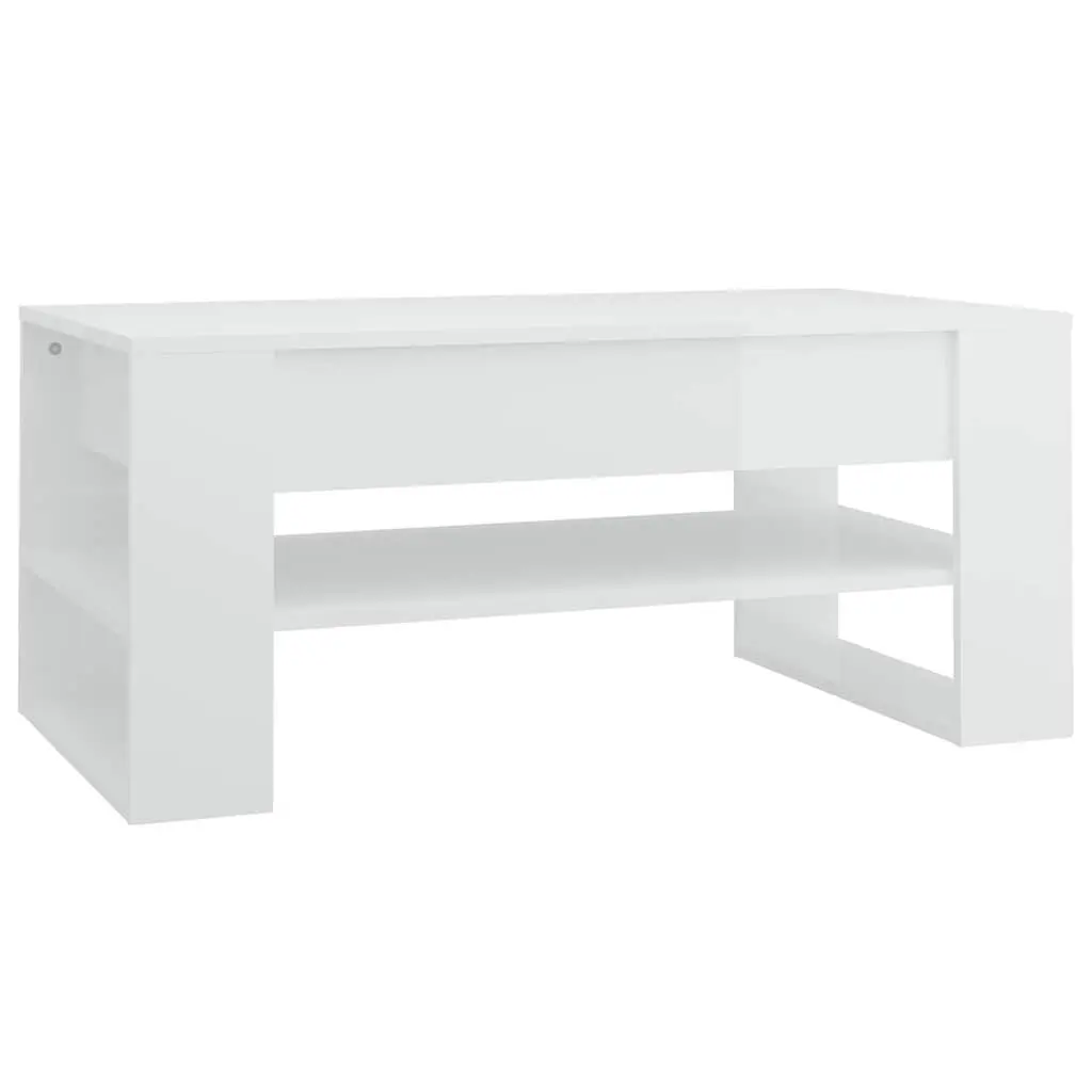 High Gloss White Coffee Table with Storage Shelf