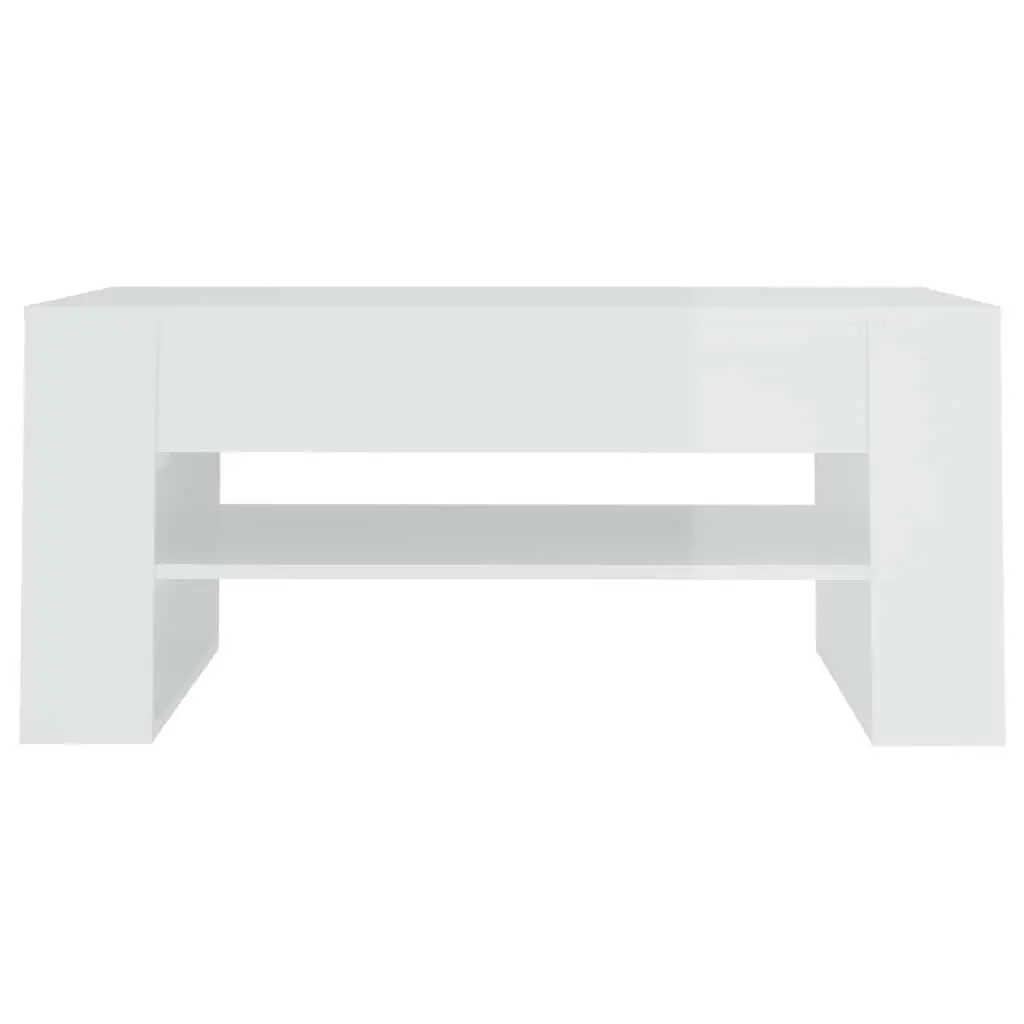 High Gloss White Coffee Table with Storage Shelf