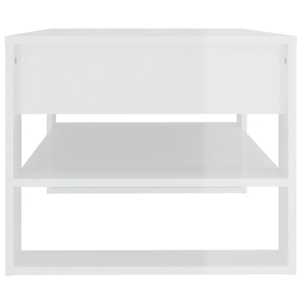 High Gloss White Coffee Table with Storage Shelf