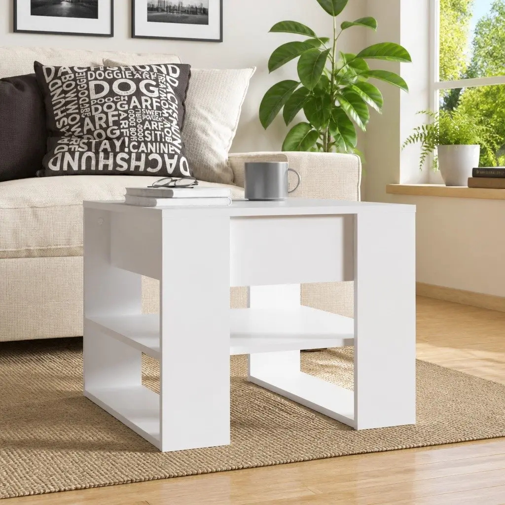 White Coffee Table with Storage Shelf 55.5x55x45cm