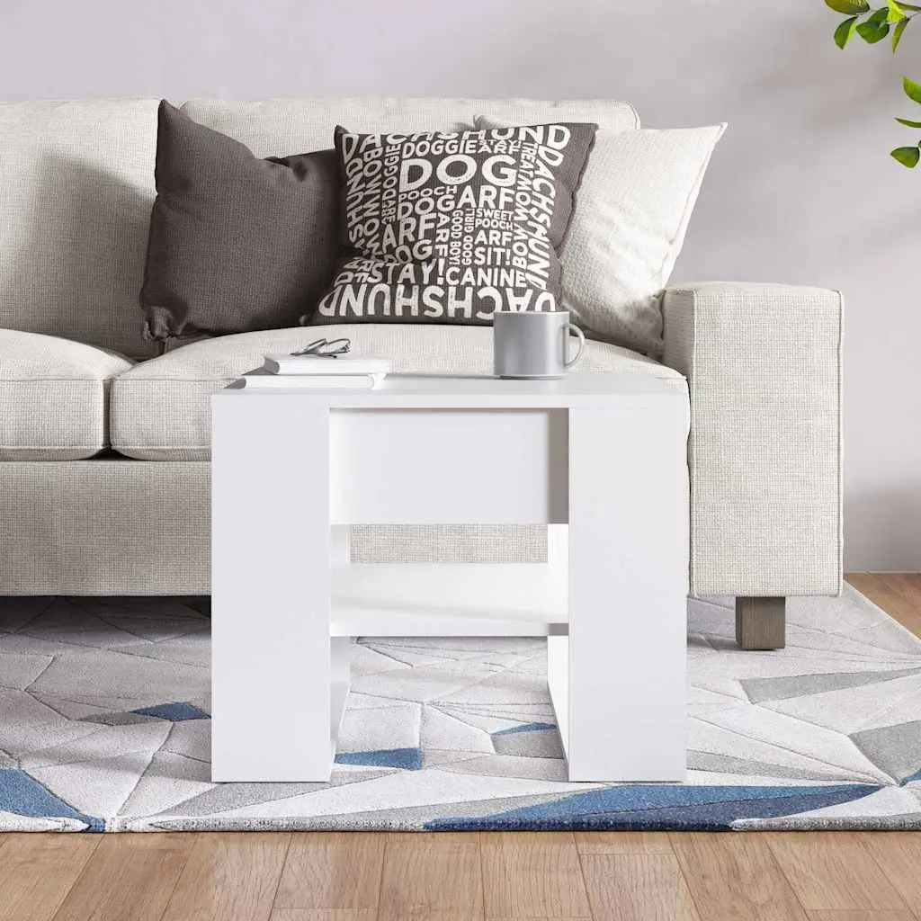 White Coffee Table with Storage Shelf 55.5x55x45cm