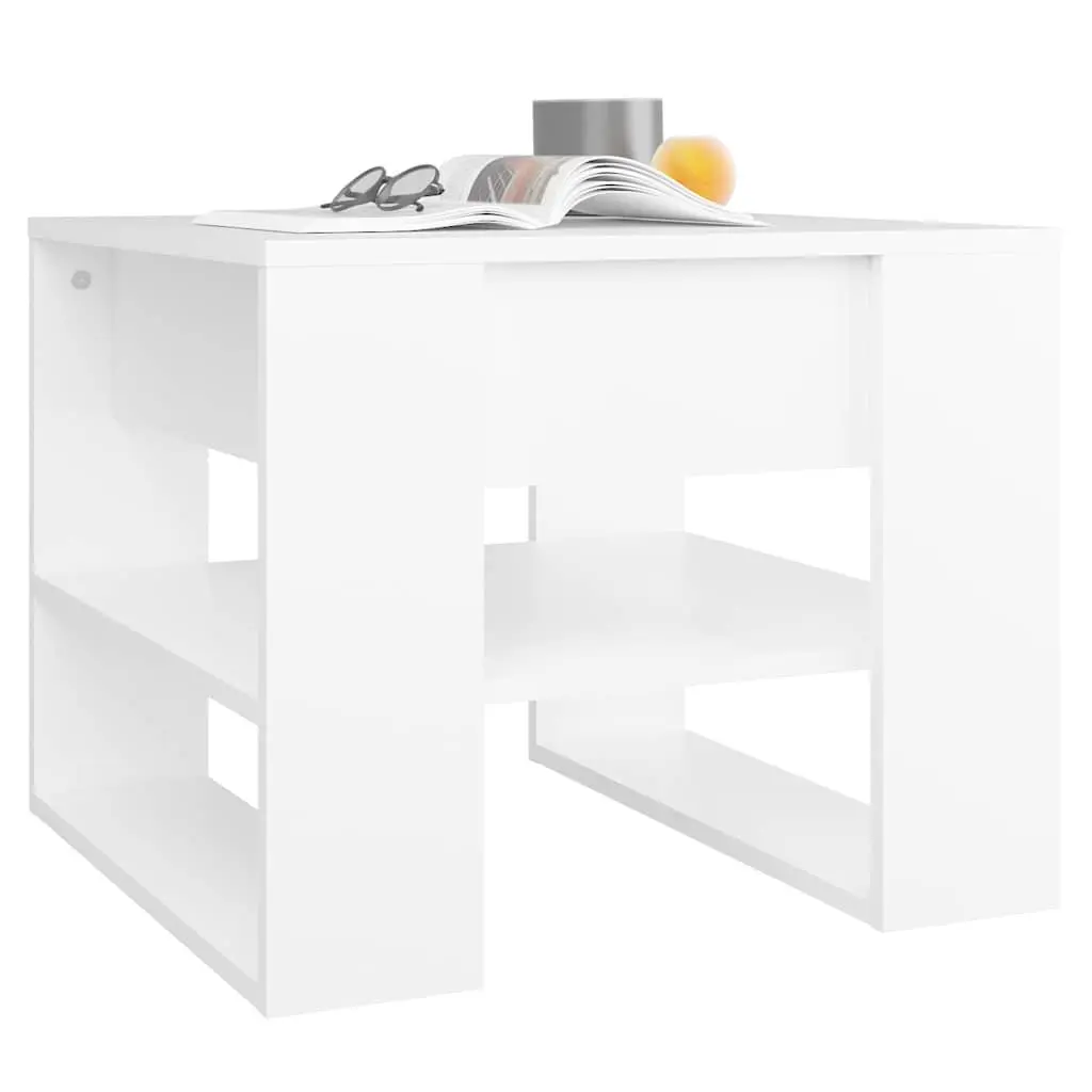 White Coffee Table with Storage Shelf 55.5x55x45cm