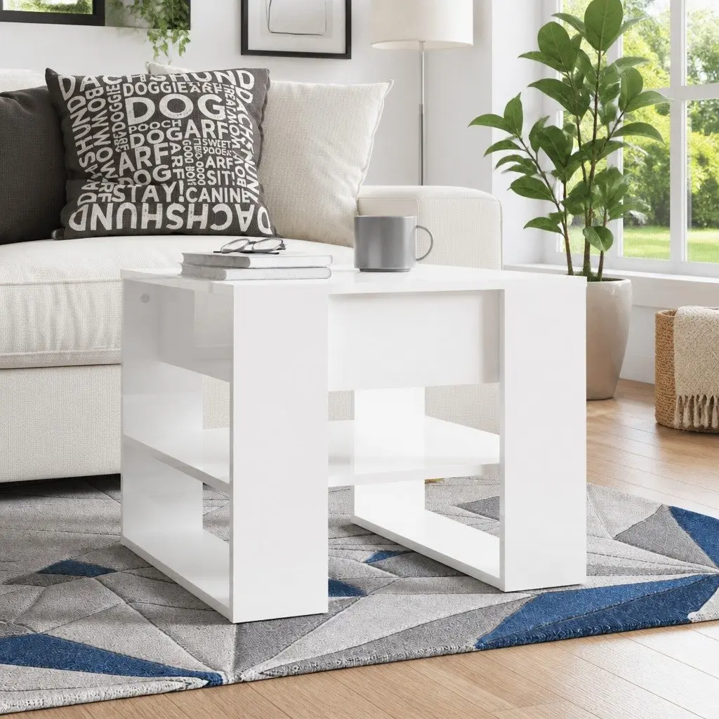 High Gloss White Coffee Table with Storage Shelf