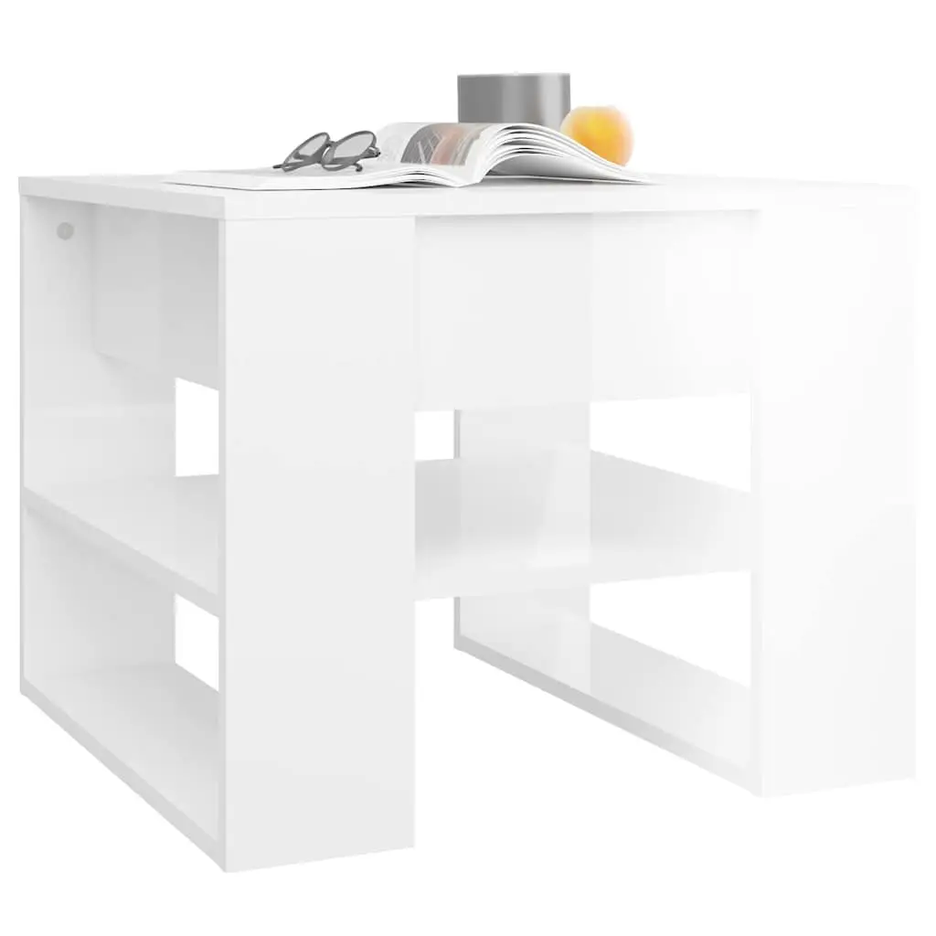 High Gloss White Coffee Table with Storage Shelf